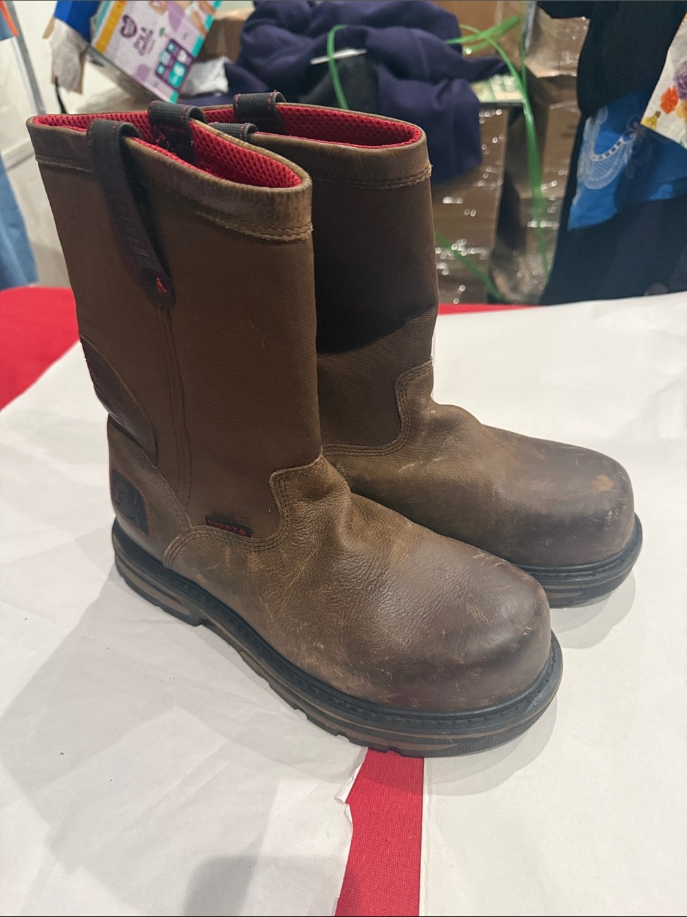 Rocky steel toe Brown Pull-On Work Boots with Red Lining